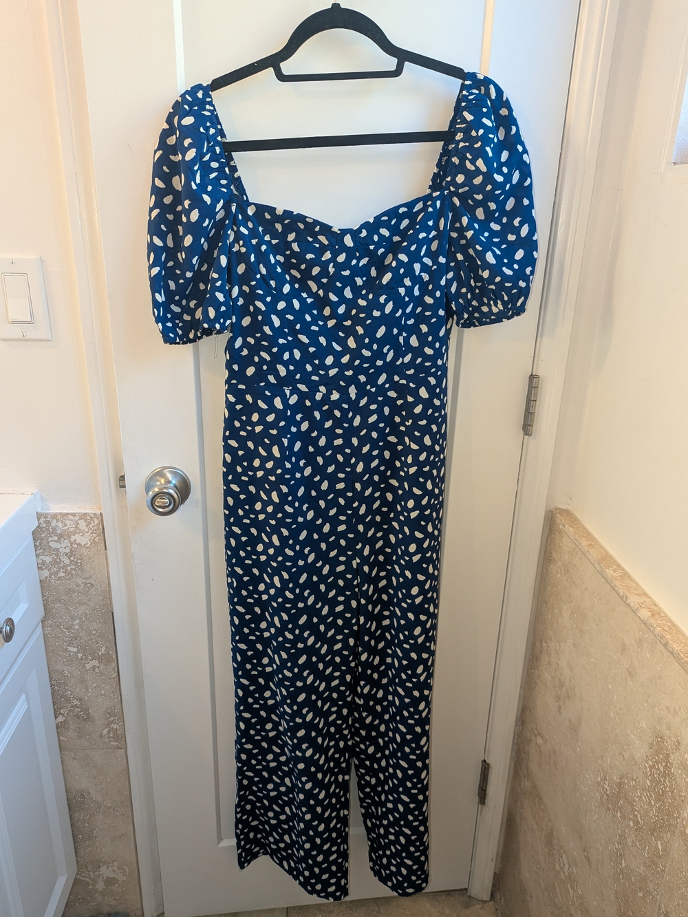 Commense Blue And White Polkadot Jumpsuit